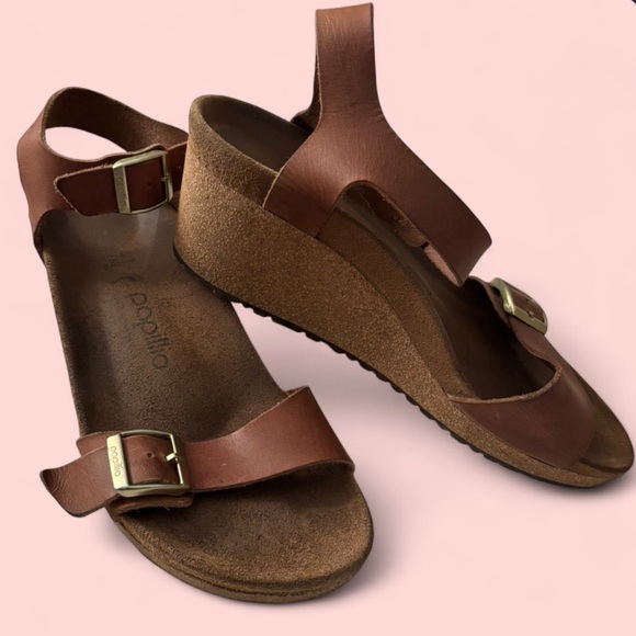 Papillio Shoes - ✌🏾Papillio by Birkenstock Leather Wedge Sandals Size 41 Brown Cork Platform